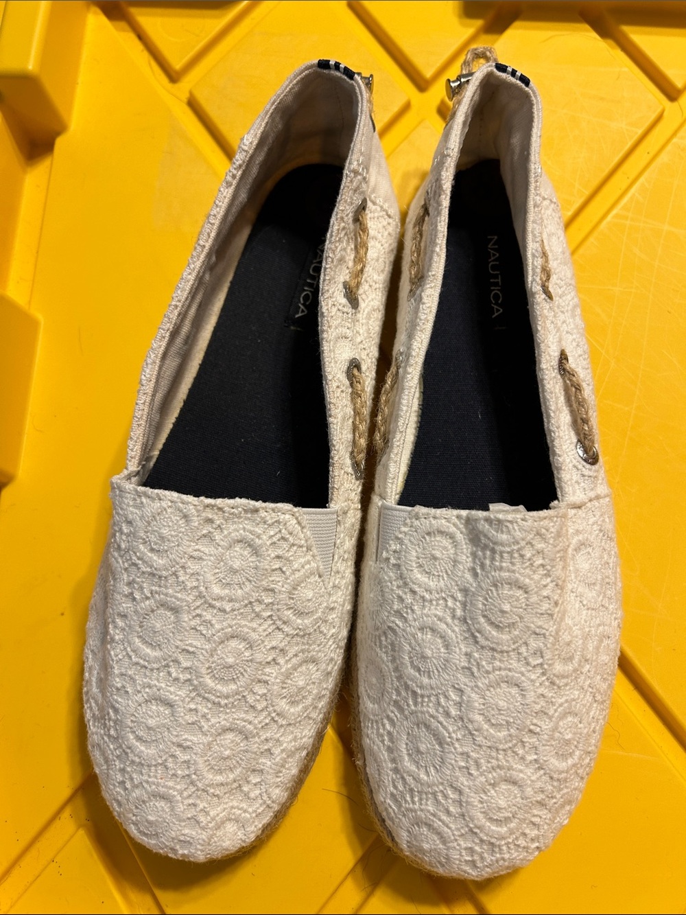 Nautica Women's white Textured Lace Slip-On Flats